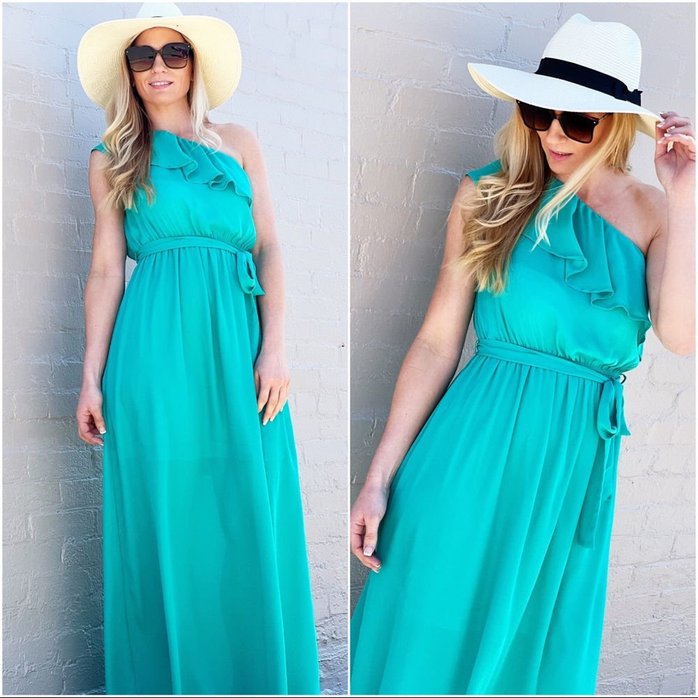 Fashion Icon One Shoulder Maxi Dress-Light Emerald